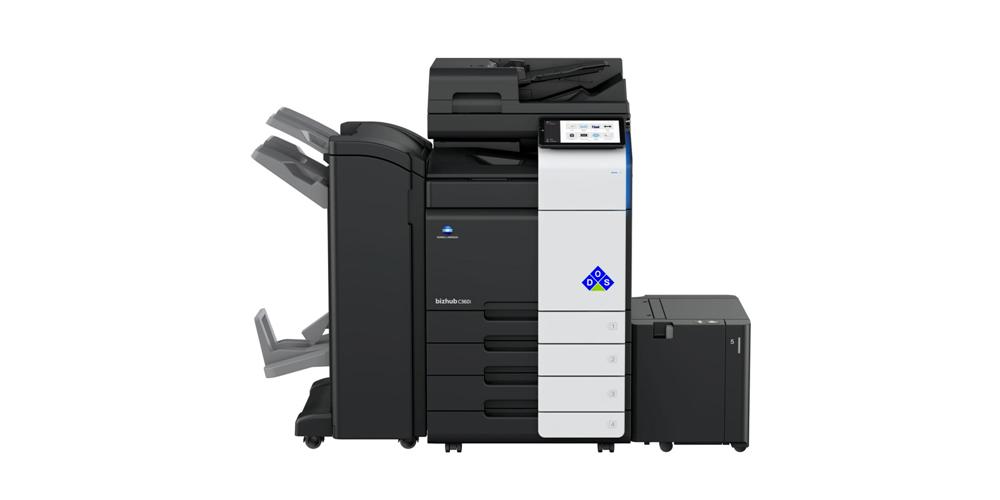bizhub 361i front view with saddle stitch finisher and large capacity paper drawer